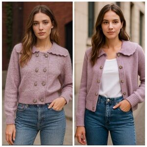 ZARA Lilac Rhinestone Button Front Sweater Cardigan Medium